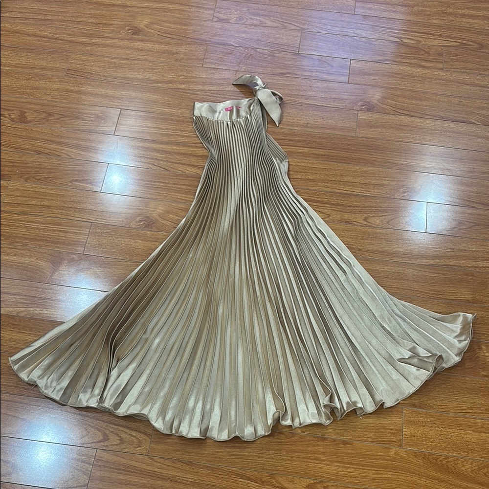 Elegant Gold Pleated Dress